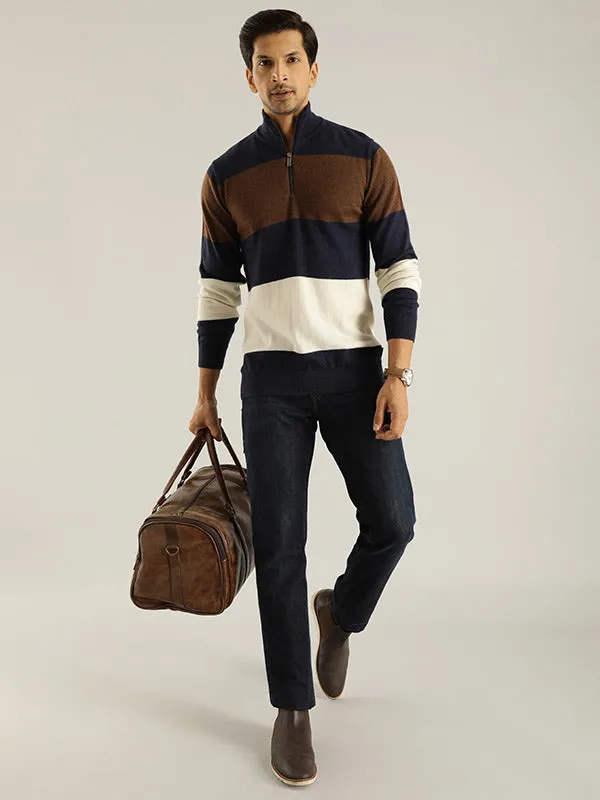 Men Striped Full Sleeve High Neck Sweater