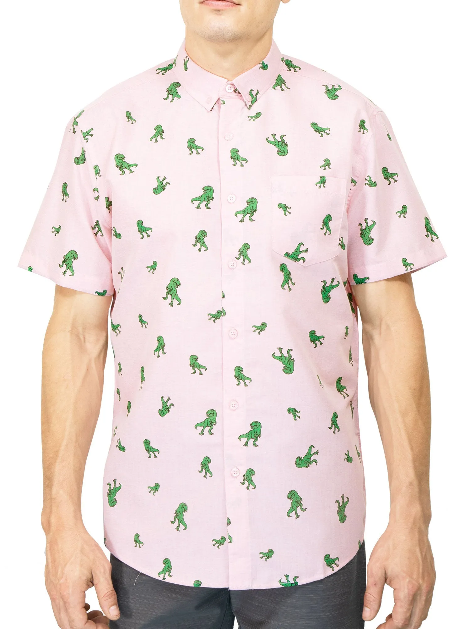 Mens Button Down Shirt - Pink Trex ( Stretch )