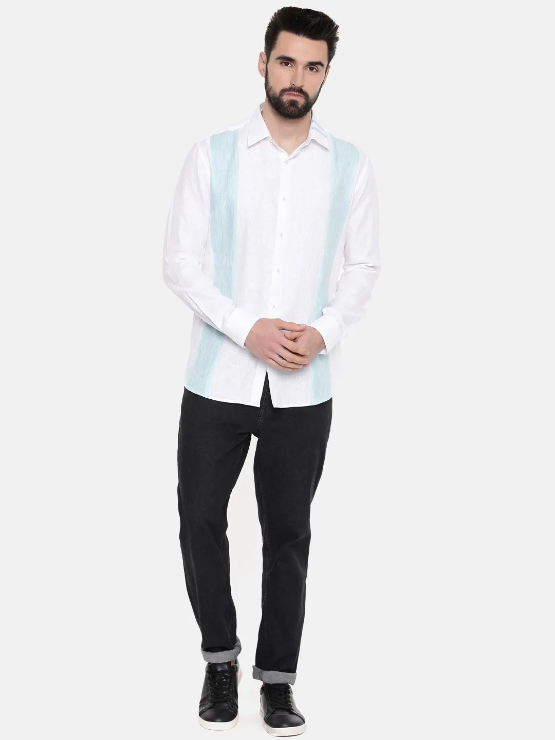 Men's White Designer Linen Shirt - MM0812