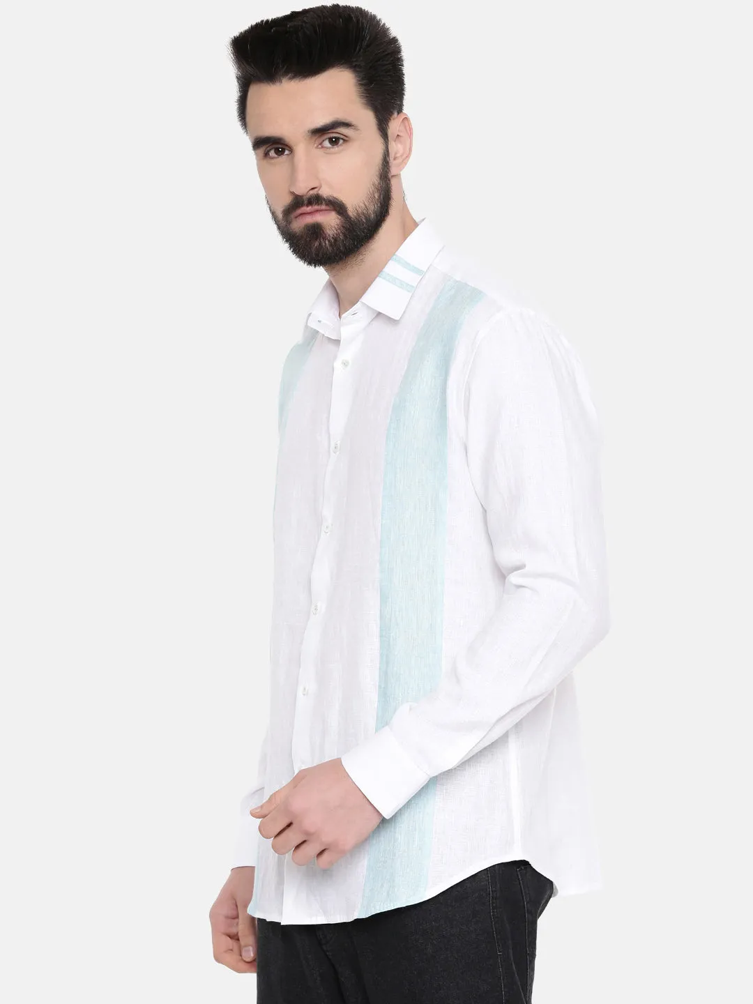 Men's White Designer Linen Shirt - MM0812