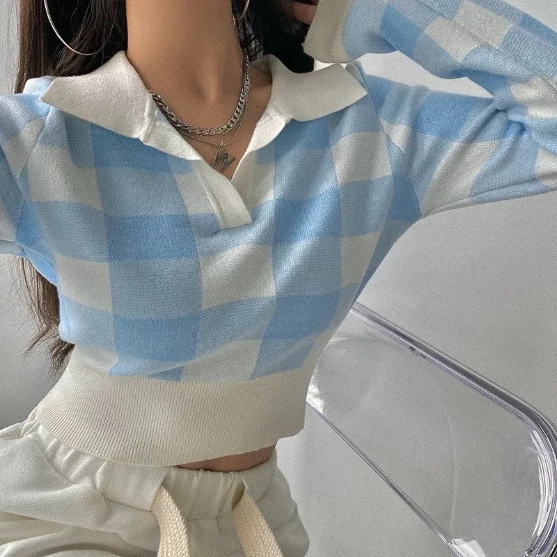 Mila Sweater Plaid Polo | Stijlvolle, trendy geruite dames polotrui met V-hals