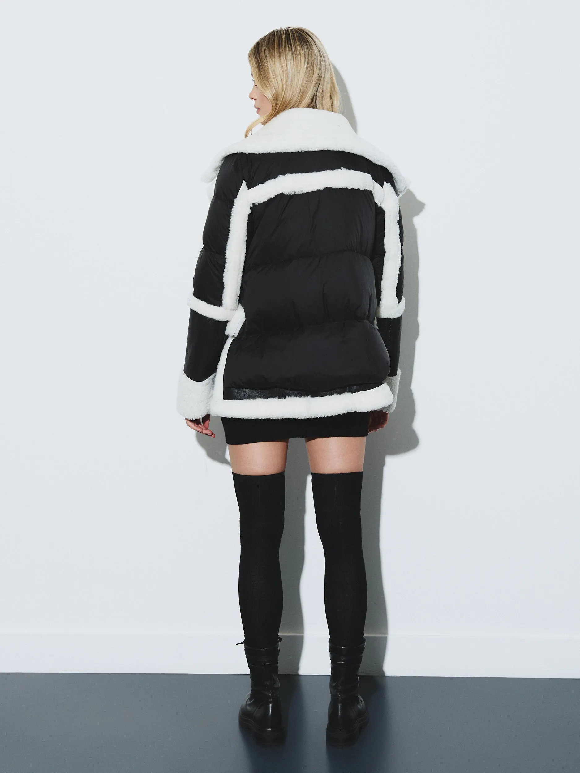 Mixed fabric leather jacket