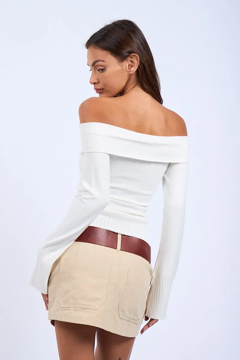 Monica Off Shoulder Sweater in Ivory