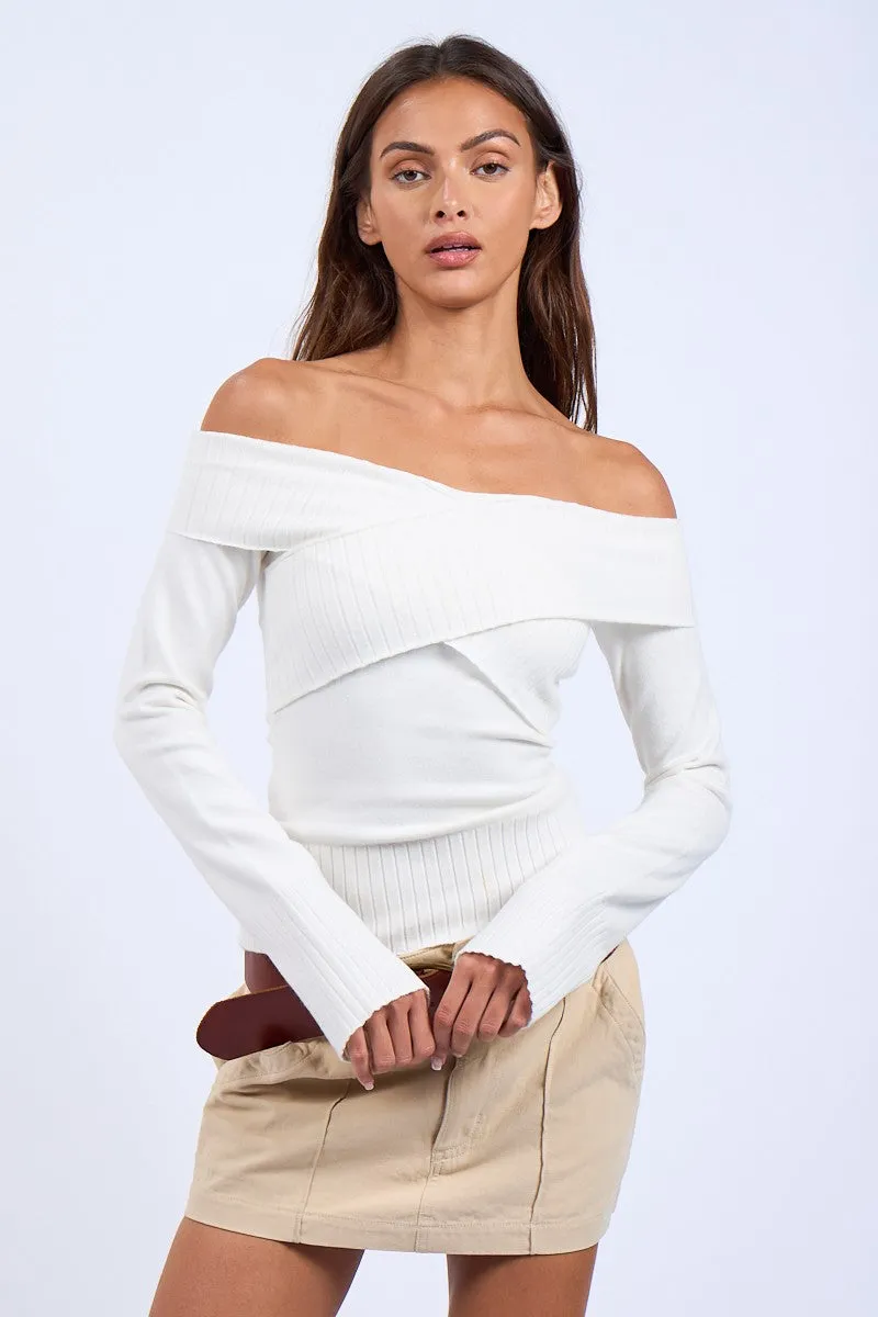 Monica Off Shoulder Sweater in Ivory