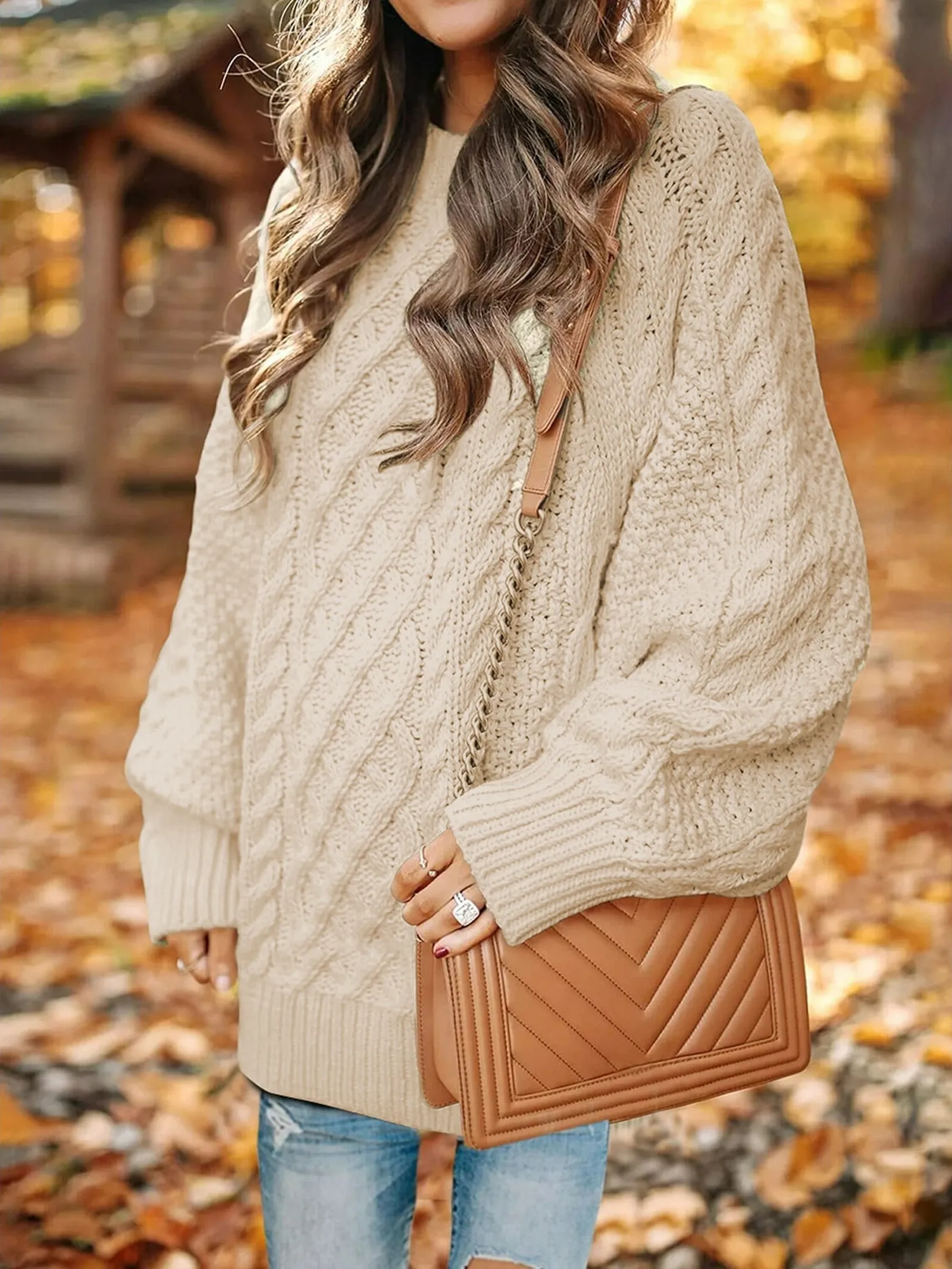 MOSHU Oversized Sweaters for Women Cable Knit Chunky Pullover Sweater