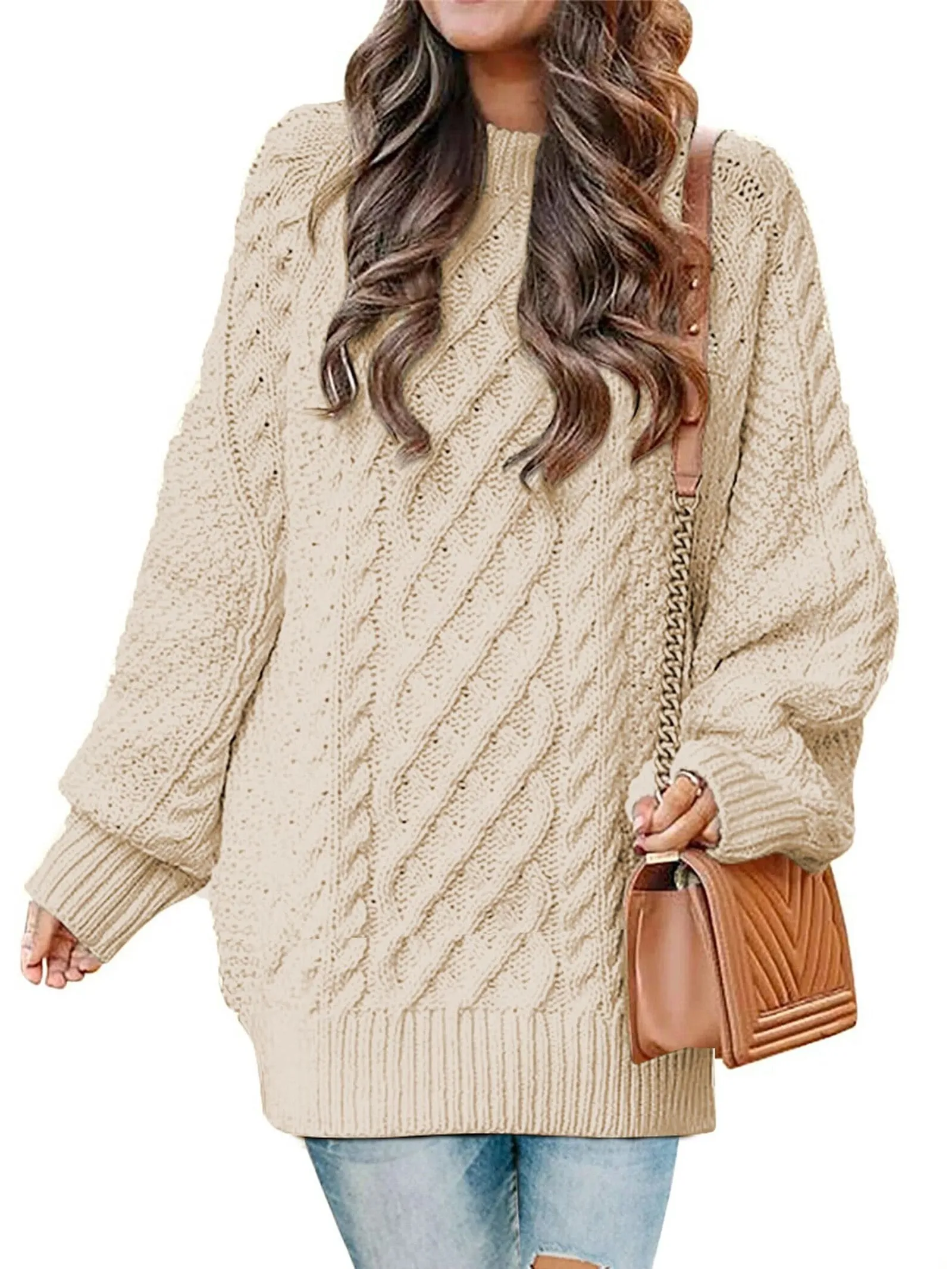 MOSHU Oversized Sweaters for Women Cable Knit Chunky Pullover Sweater