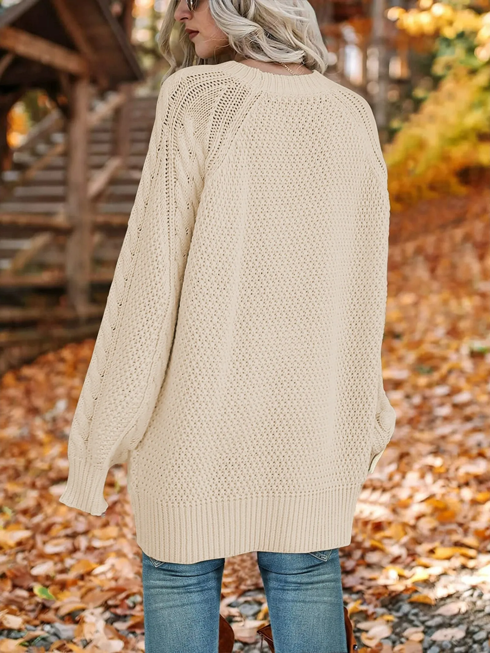 MOSHU Oversized Sweaters for Women Cable Knit Chunky Pullover Sweater
