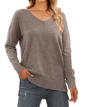 MOSHU V Neck Sweaters for Women Fall Lightweight Knit Pullover Sweater