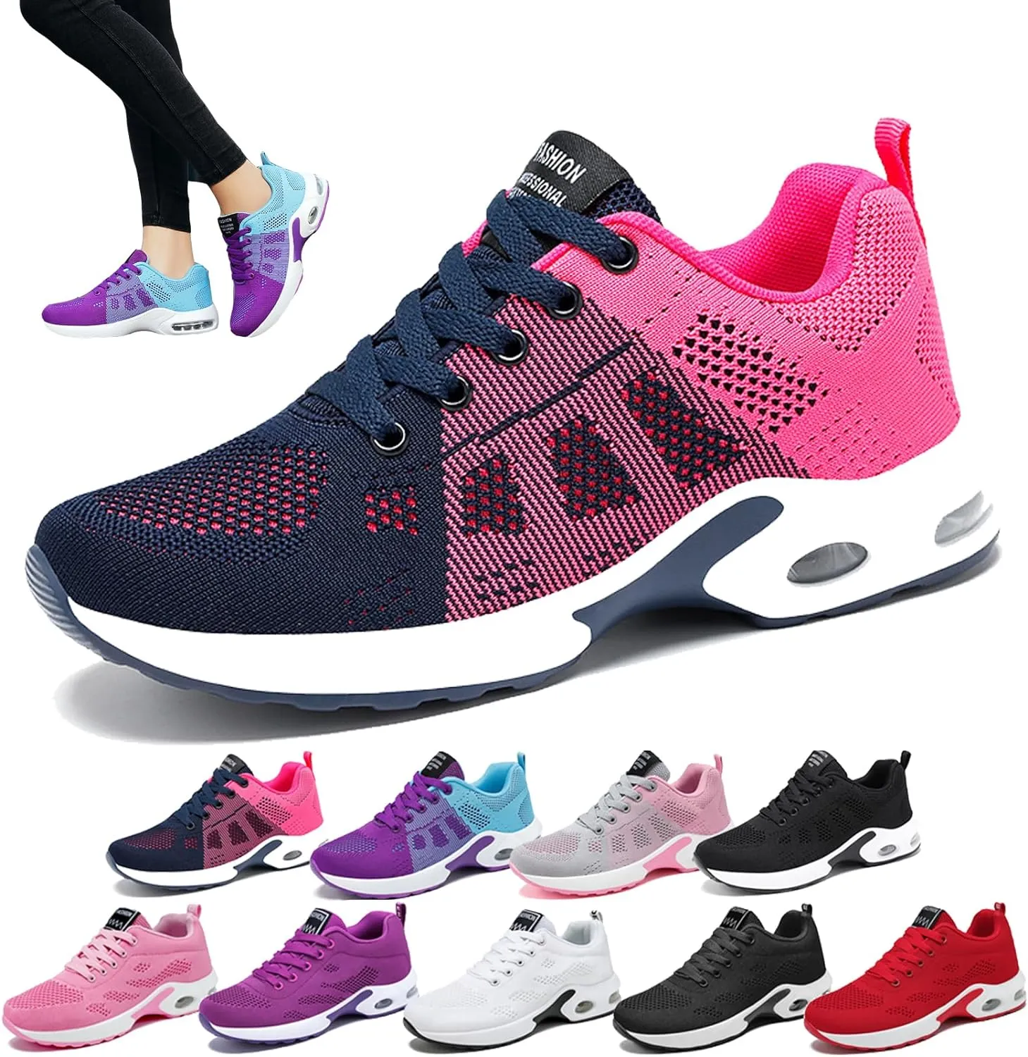 New Musabela Orthopedic Sneakers for Girls/Women,Slip-On Air Cushion Breathe Mesh Running Walking Shoes, Pink Sz 7.5