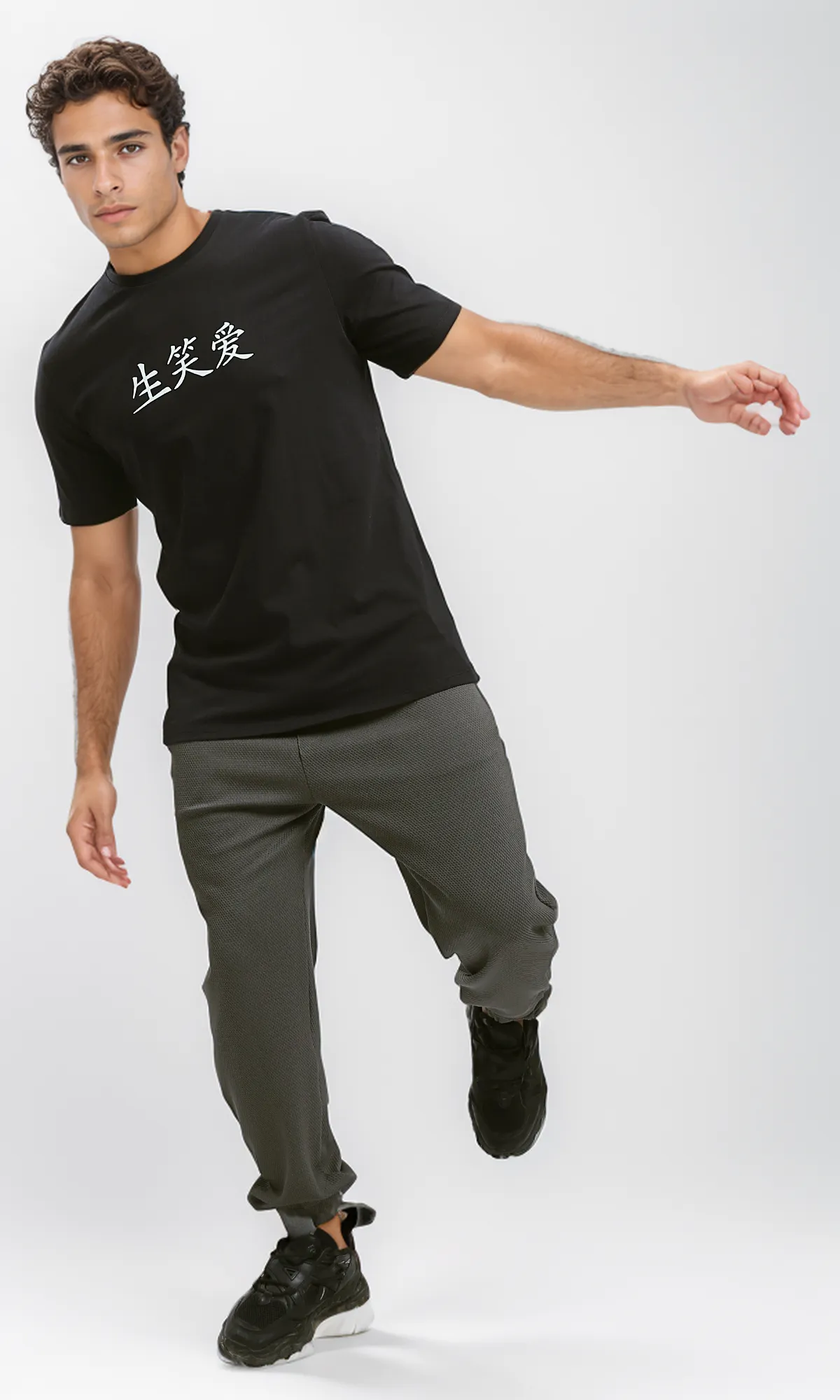 O182442 Round Neck Black Casual Summer Tee