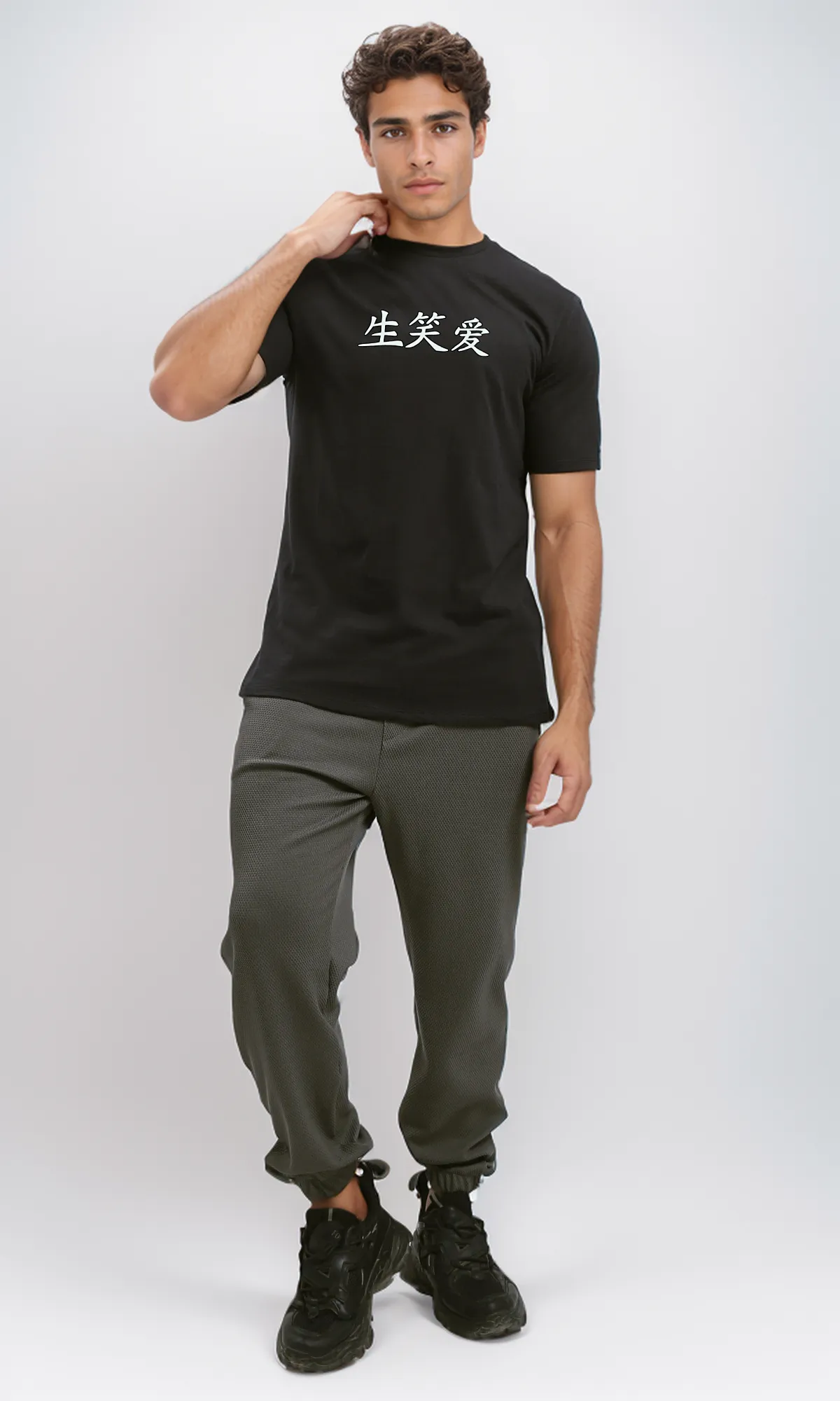 O182442 Round Neck Black Casual Summer Tee