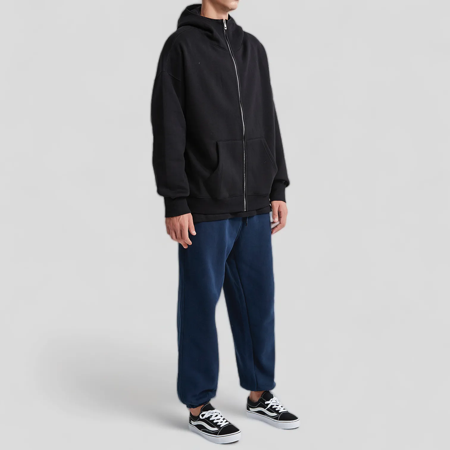 Oversized high neck zip front fleece hoodie