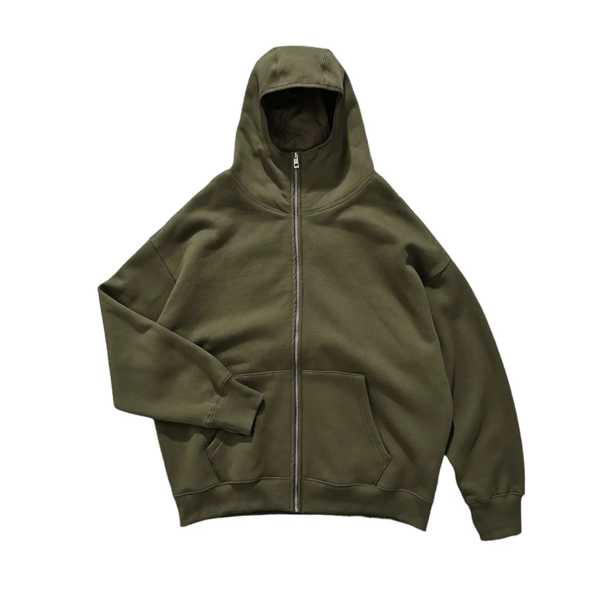 Oversized high neck zip front fleece hoodie