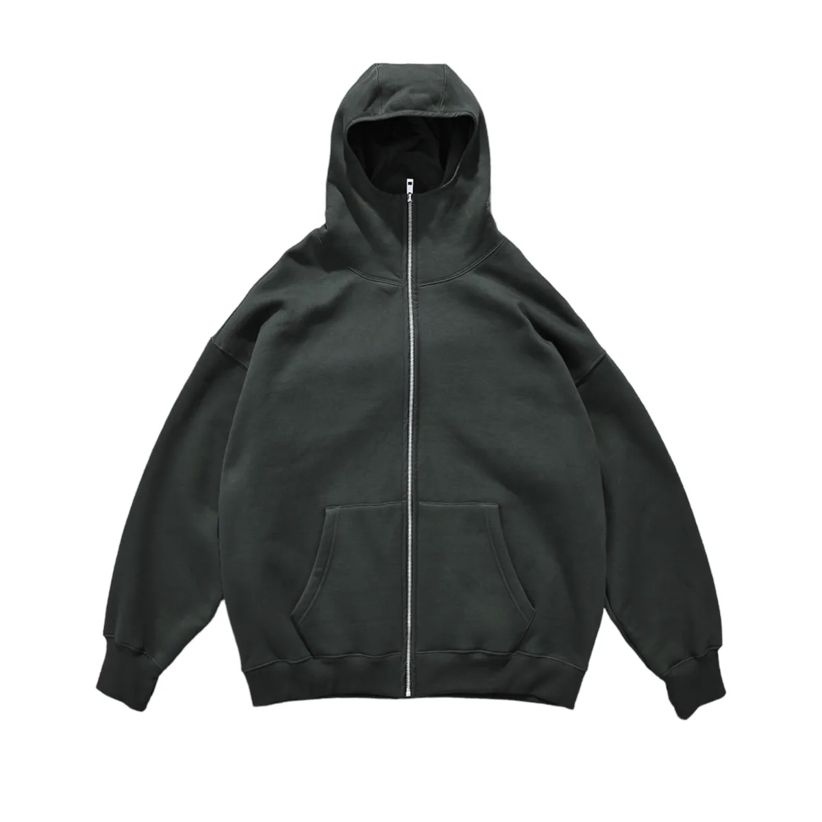 Oversized high neck zip front fleece hoodie