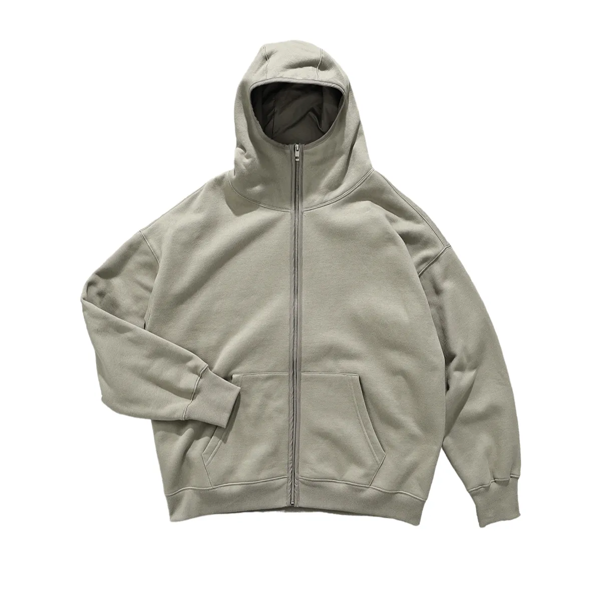 Oversized high neck zip front fleece hoodie