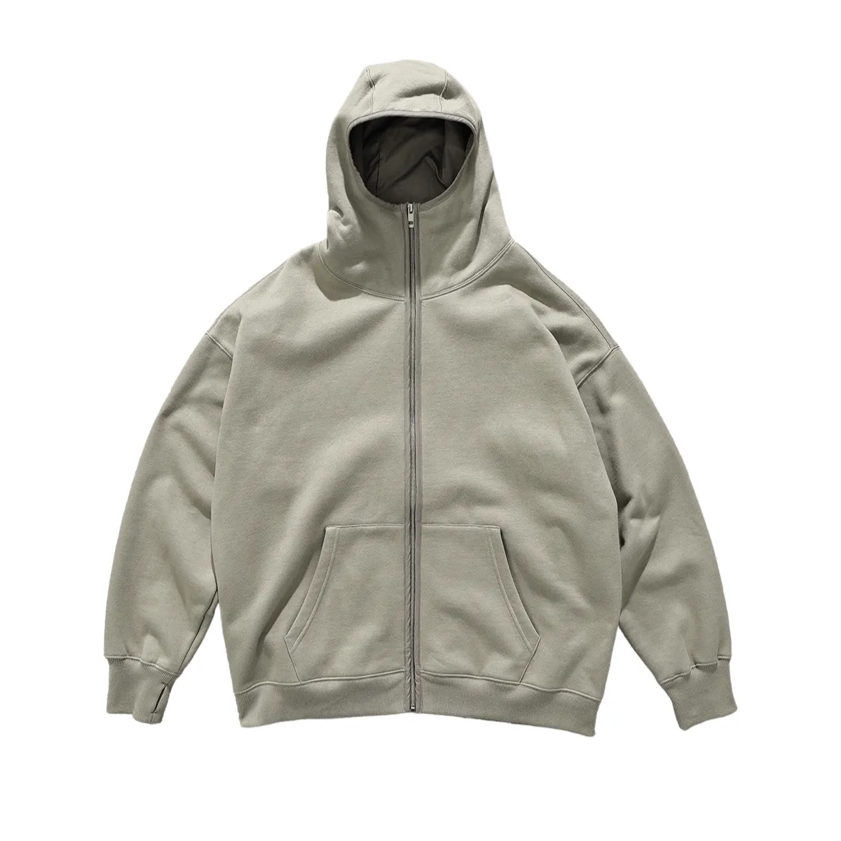 Oversized high neck zip front fleece hoodie