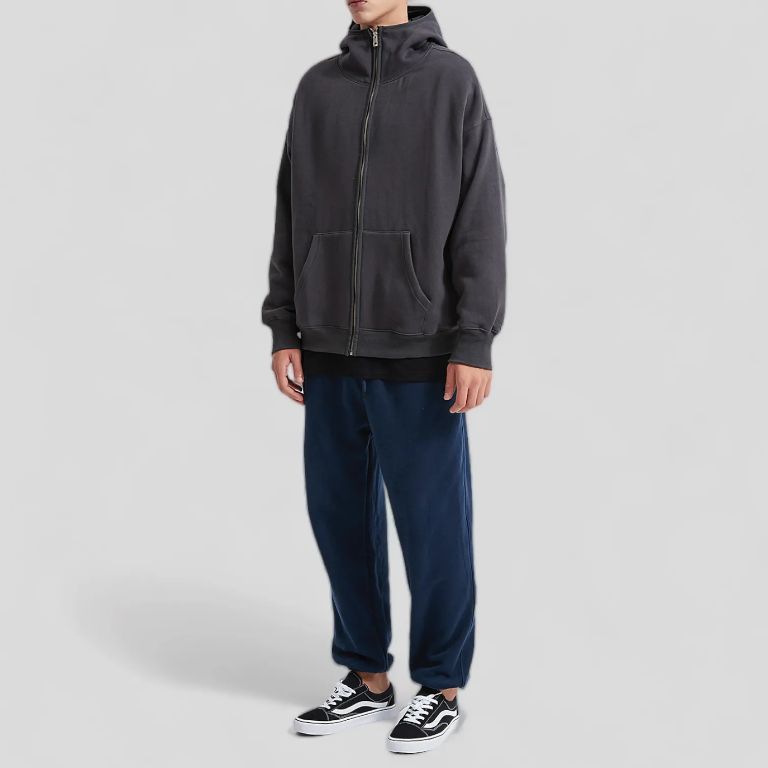 Oversized high neck zip front fleece hoodie