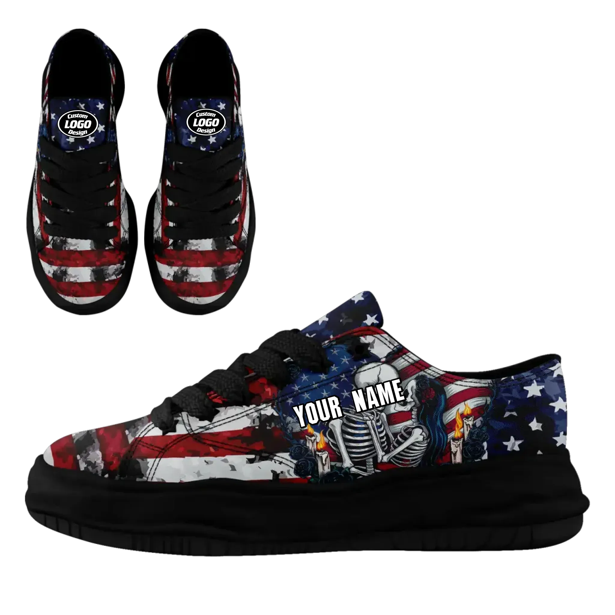 Personalized Gothic Style Sneakers, Custom Dark Gothic Shoes, Skull, Skeleton Comfortable Shoes