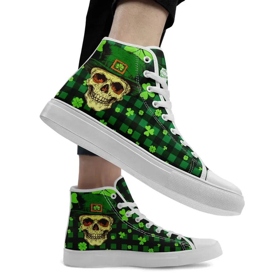 Personalized Lucky Shamrock Sneakers, Custom Festive Green High-Top Shoes, Clover Charm Sneakers