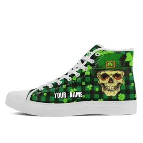 Personalized Lucky Shamrock Sneakers, Custom Festive Green High-Top Shoes, Clover Charm Sneakers