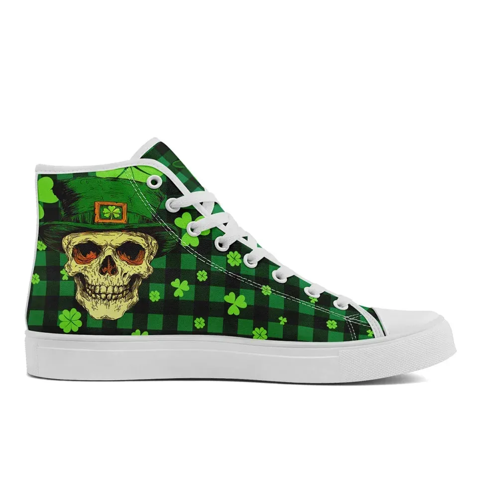 Personalized Lucky Shamrock Sneakers, Custom Festive Green High-Top Shoes, Clover Charm Sneakers