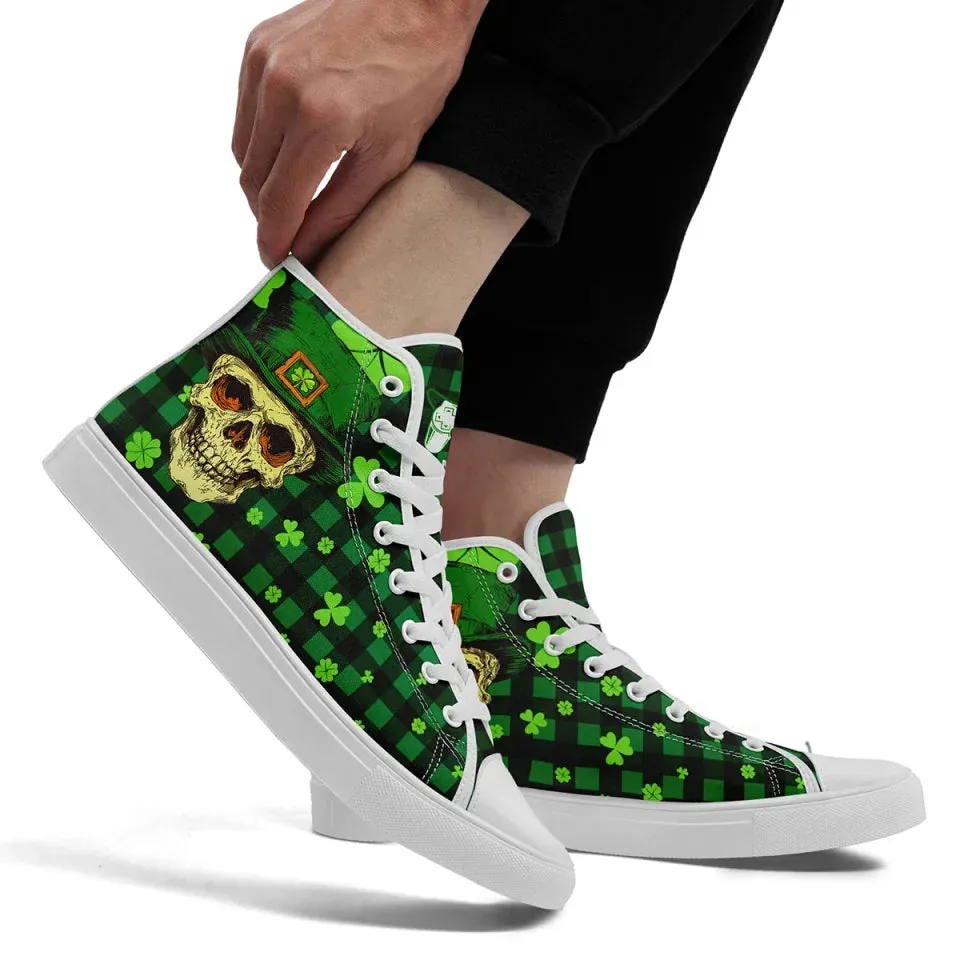 Personalized Lucky Shamrock Sneakers, Custom Festive Green High-Top Shoes, Clover Charm Sneakers