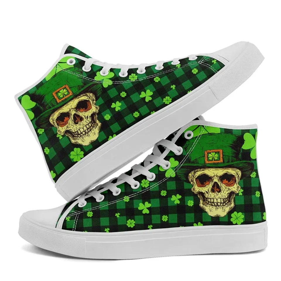 Personalized Lucky Shamrock Sneakers, Custom Festive Green High-Top Shoes, Clover Charm Sneakers