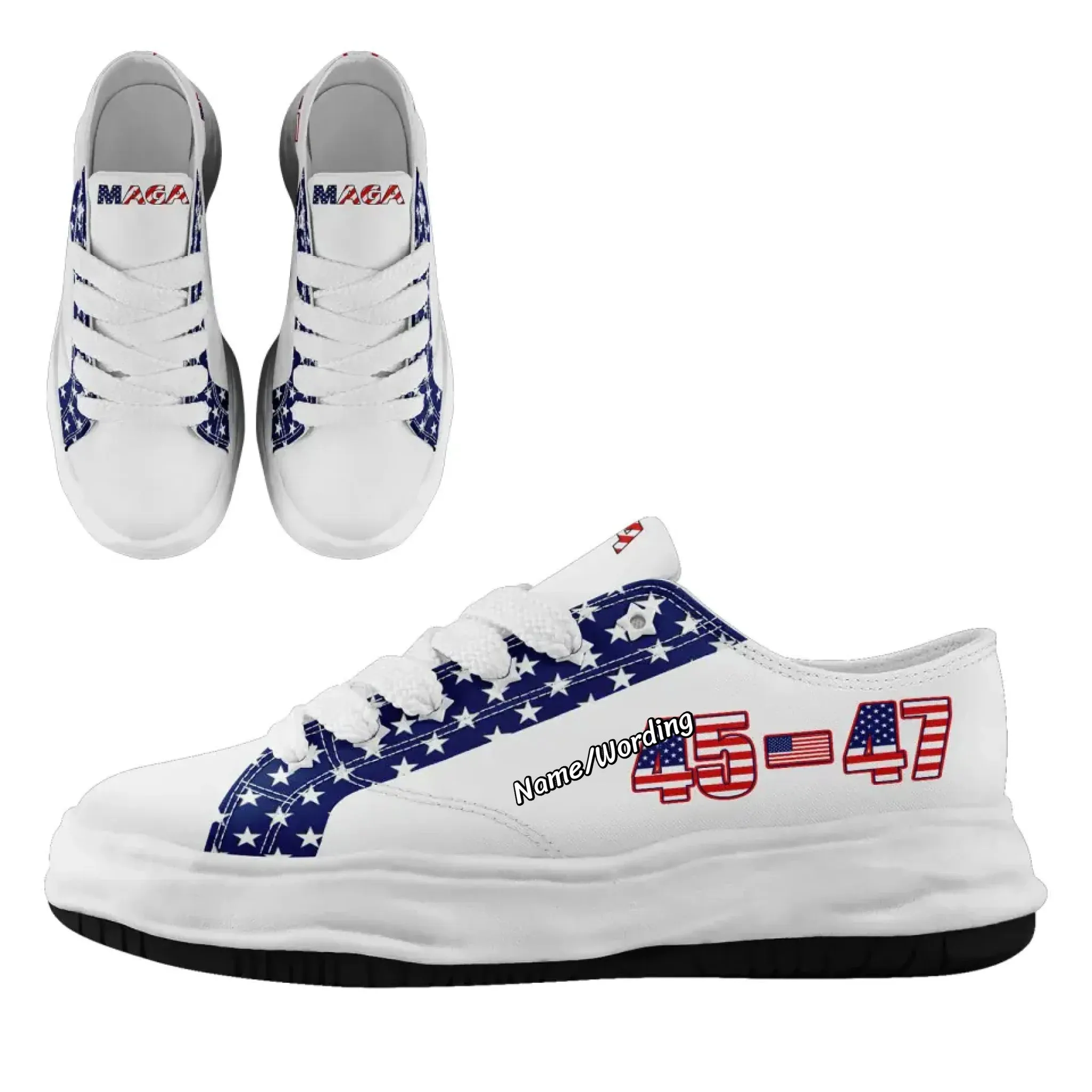 Personalized Trump 45-47 Sneakers, Custom Patriotic Lace-Up Shoes, Comfortable Unisex Shoes