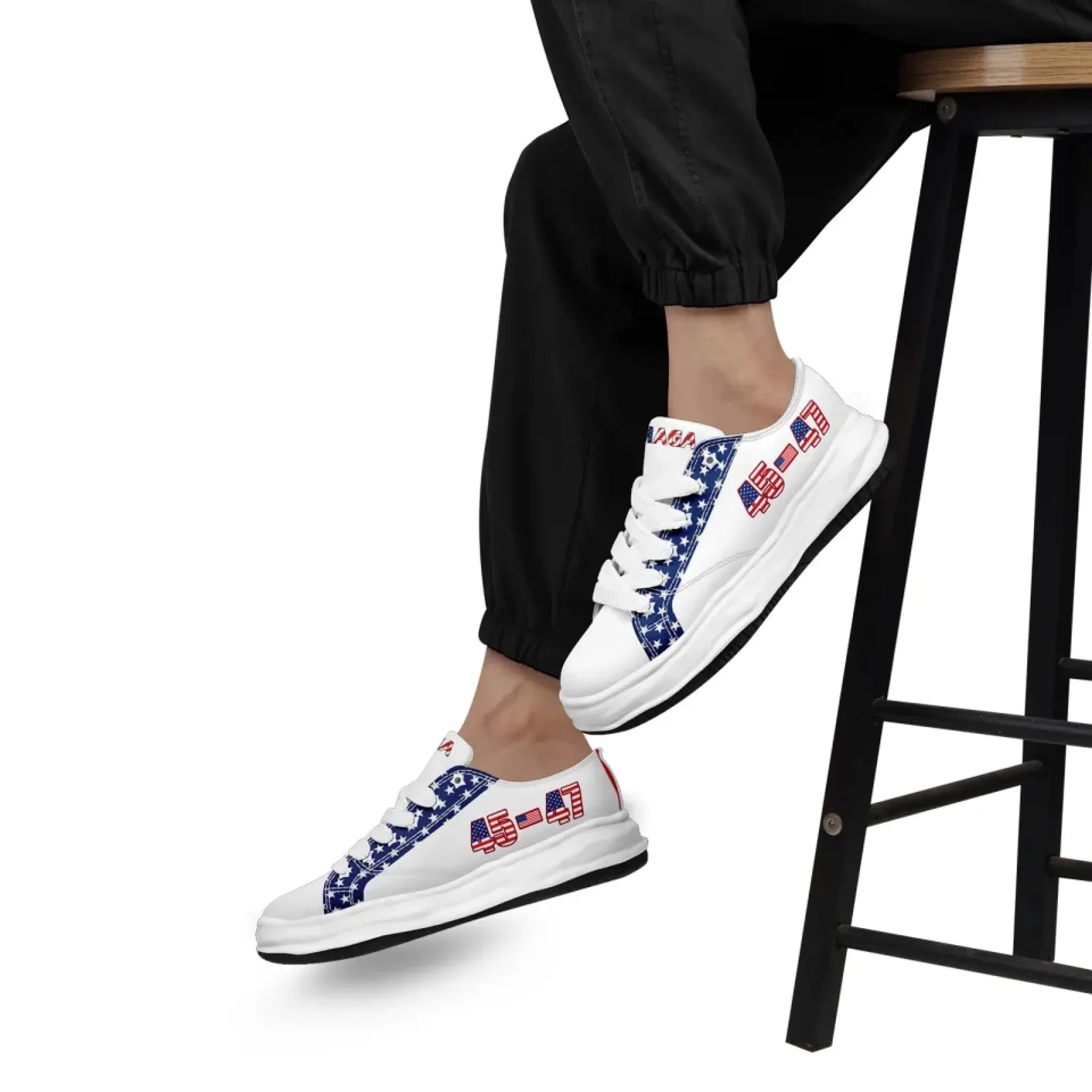 Personalized Trump 45-47 Sneakers, Custom Patriotic Lace-Up Shoes, Comfortable Unisex Shoes