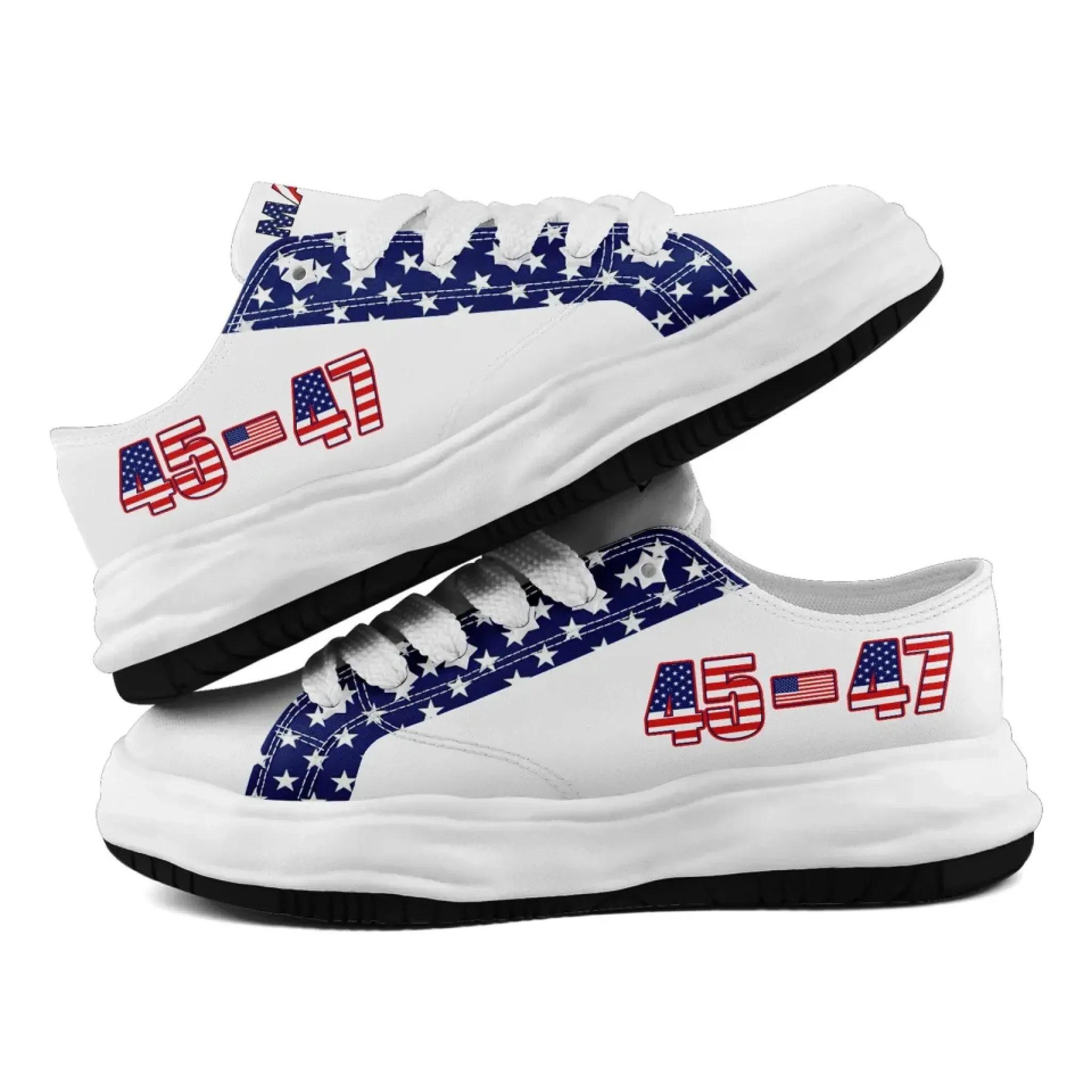 Personalized Trump 45-47 Sneakers, Custom Patriotic Lace-Up Shoes, Comfortable Unisex Shoes