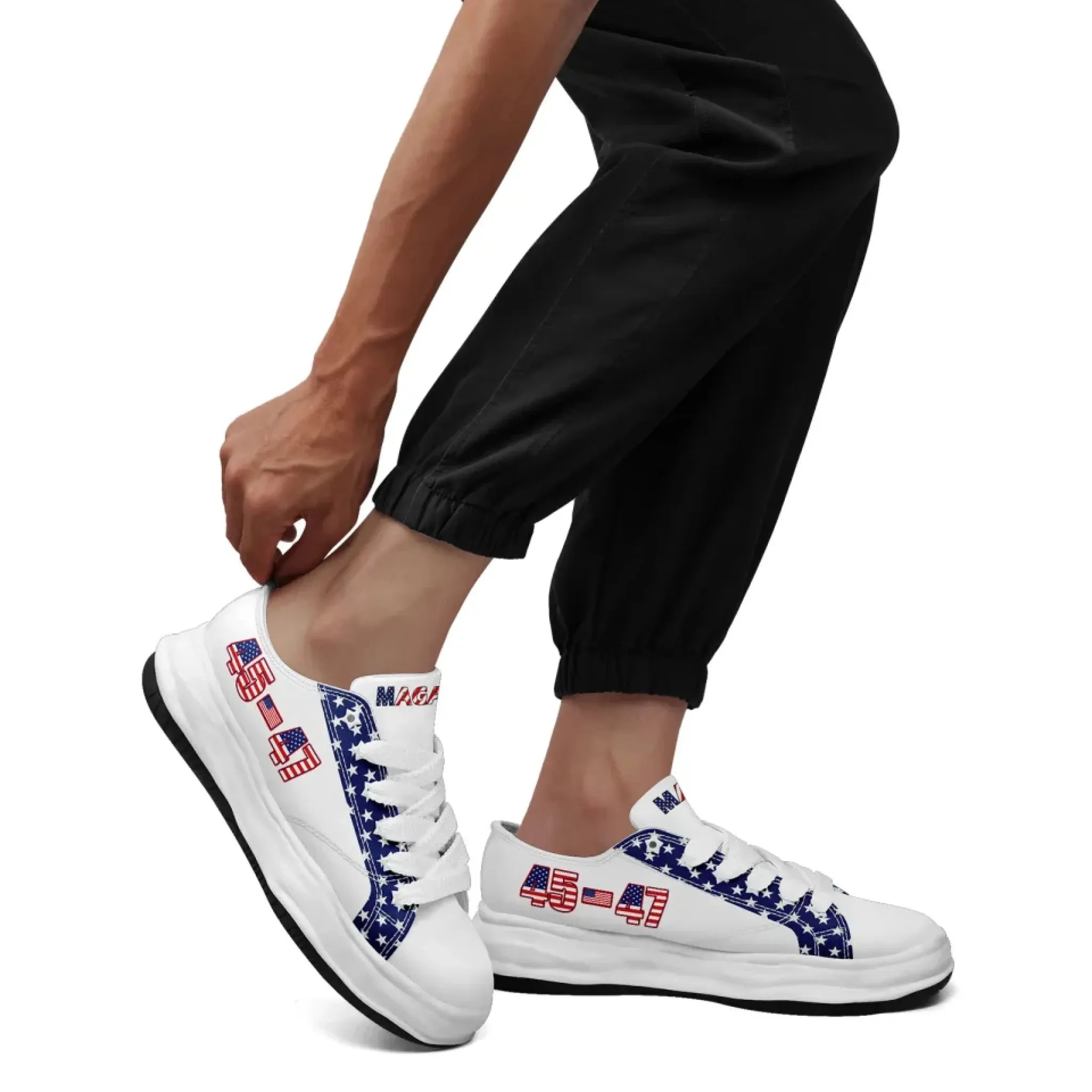 Personalized Trump 45-47 Sneakers, Custom Patriotic Lace-Up Shoes, Comfortable Unisex Shoes