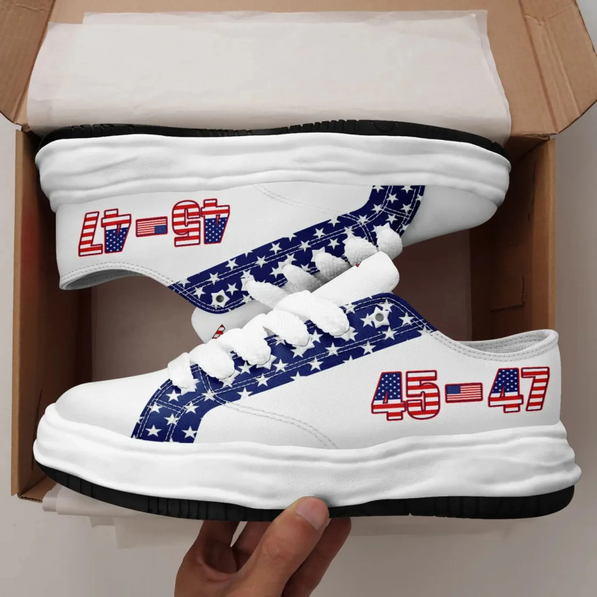 Personalized Trump 45-47 Sneakers, Custom Patriotic Lace-Up Shoes, Comfortable Unisex Shoes