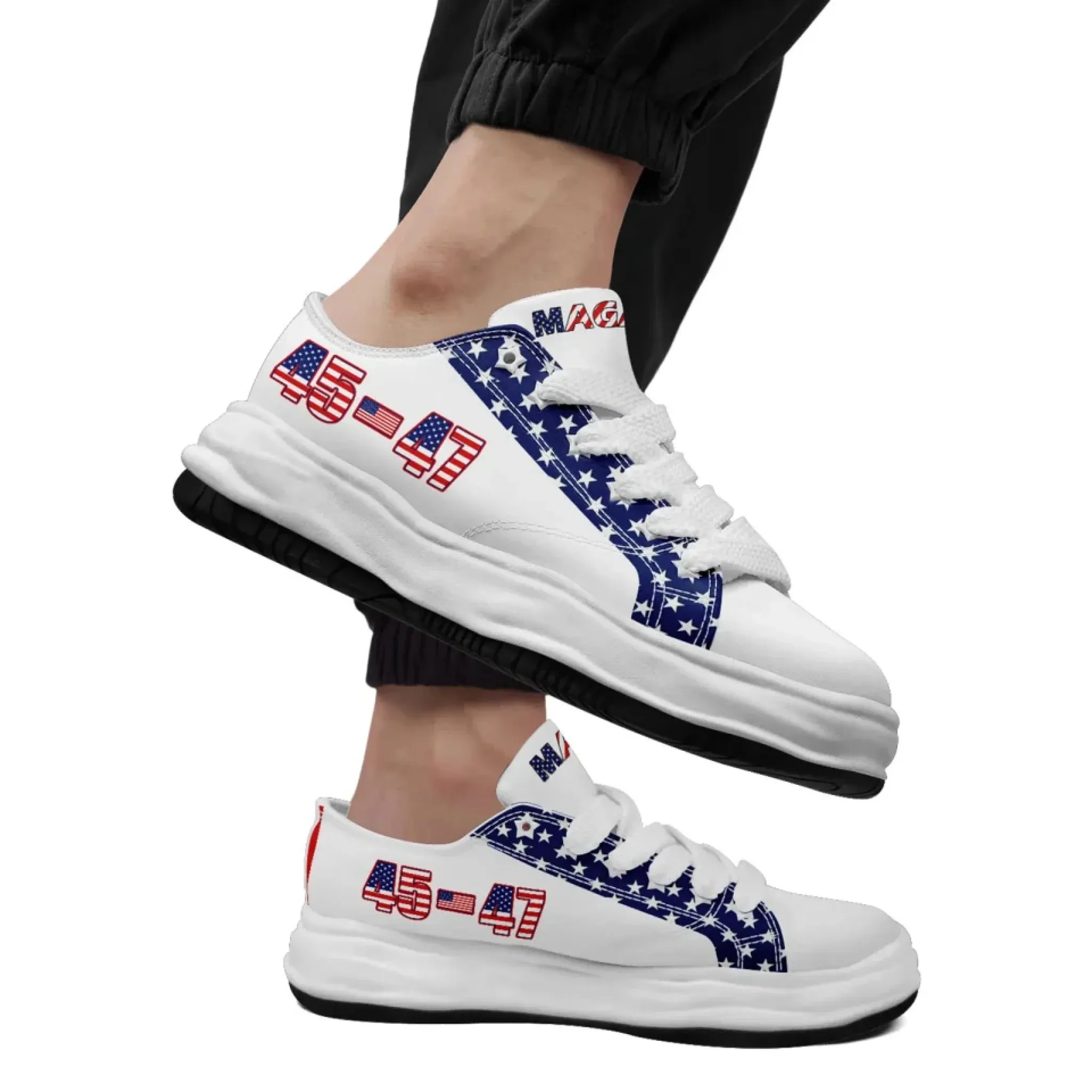 Personalized Trump 45-47 Sneakers, Custom Patriotic Lace-Up Shoes, Comfortable Unisex Shoes