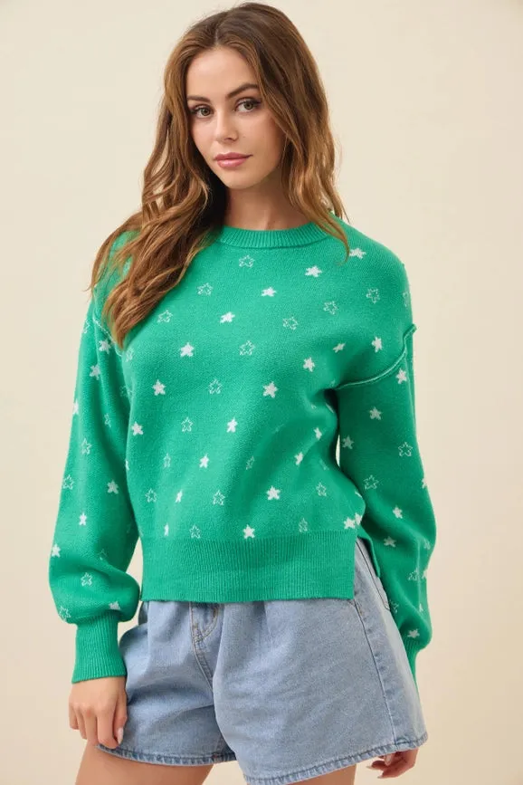 Pullover Heart Sweater or Star Sweater Top GREEN