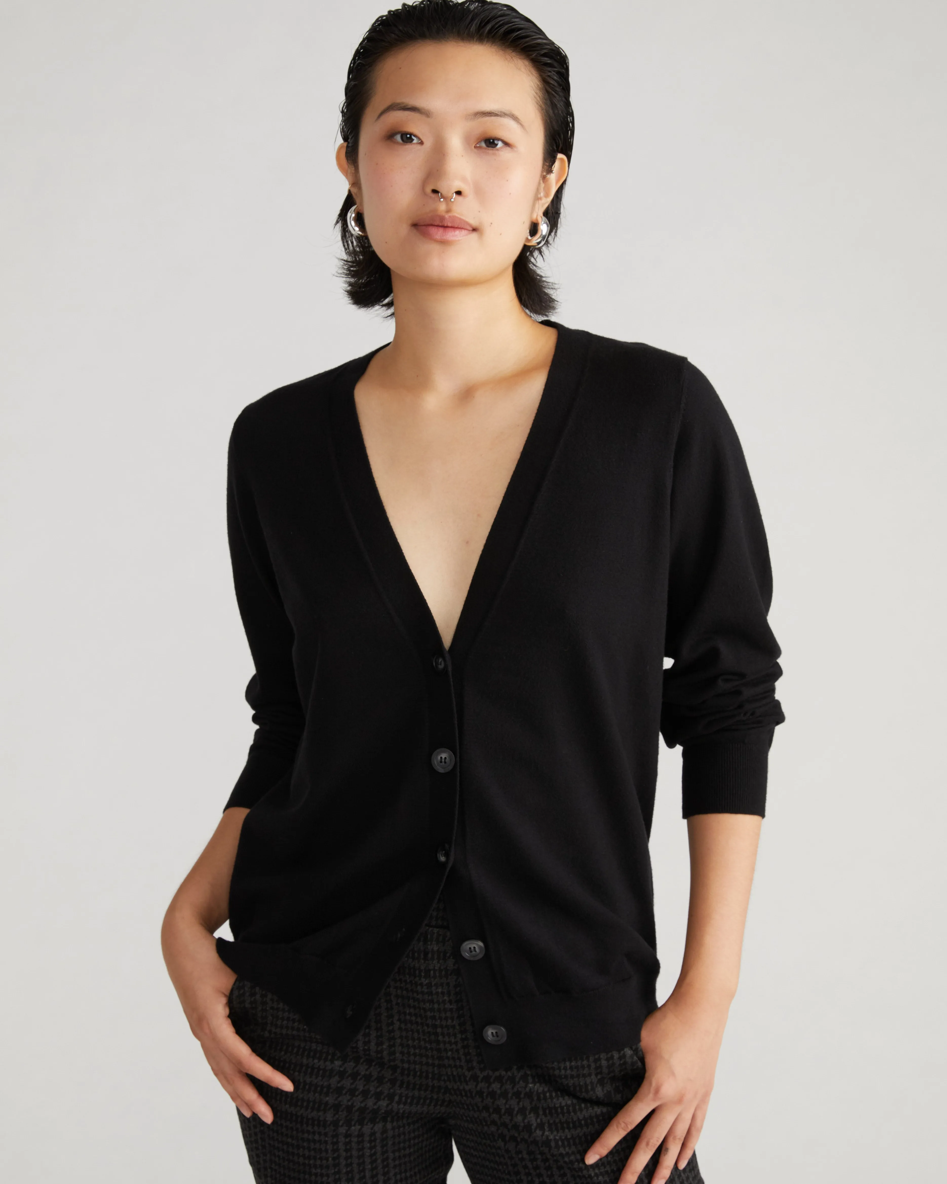 Savvy Fine Knit Cardigan - Black
