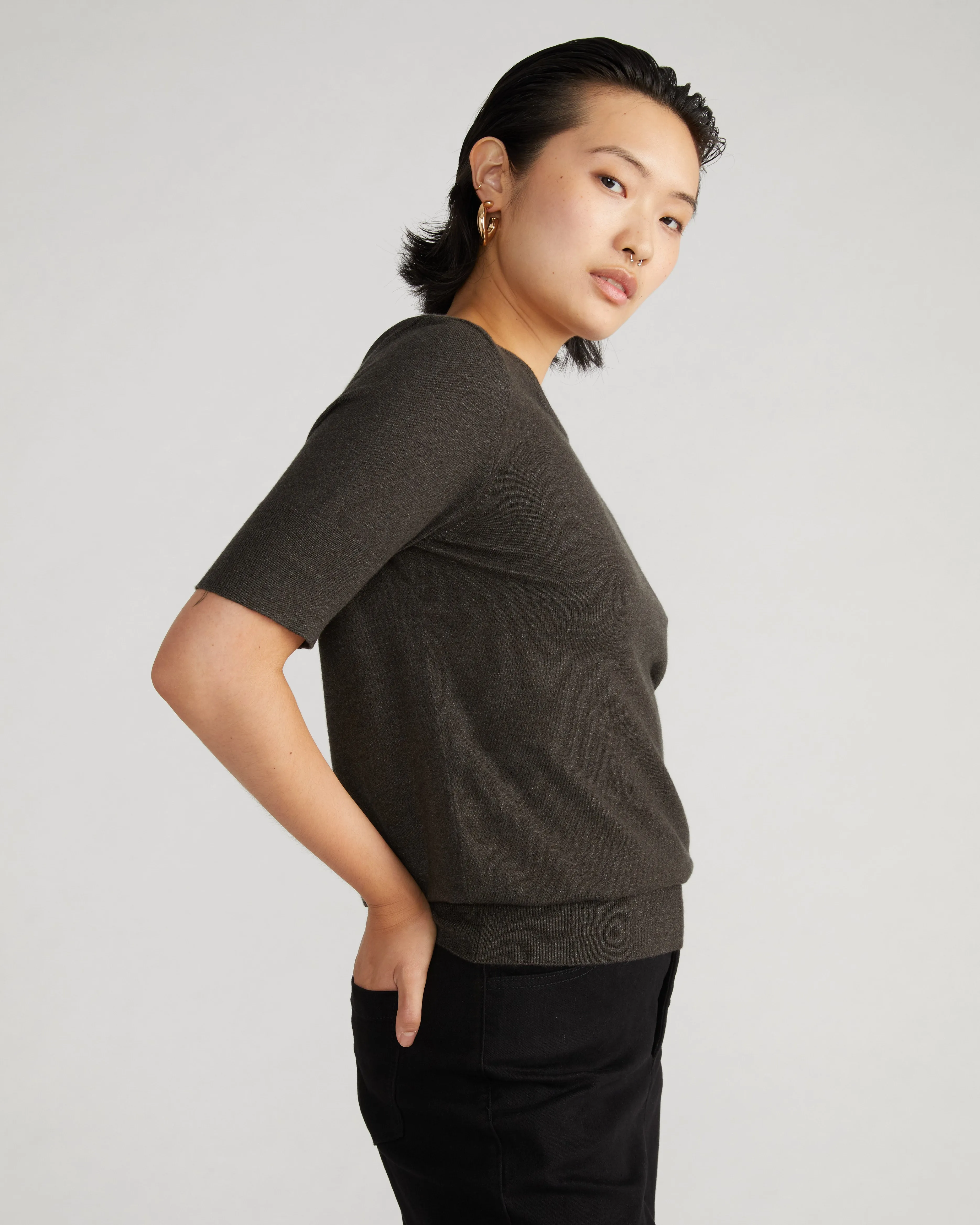Savvy Fine Knit Sweater Top - Graphite