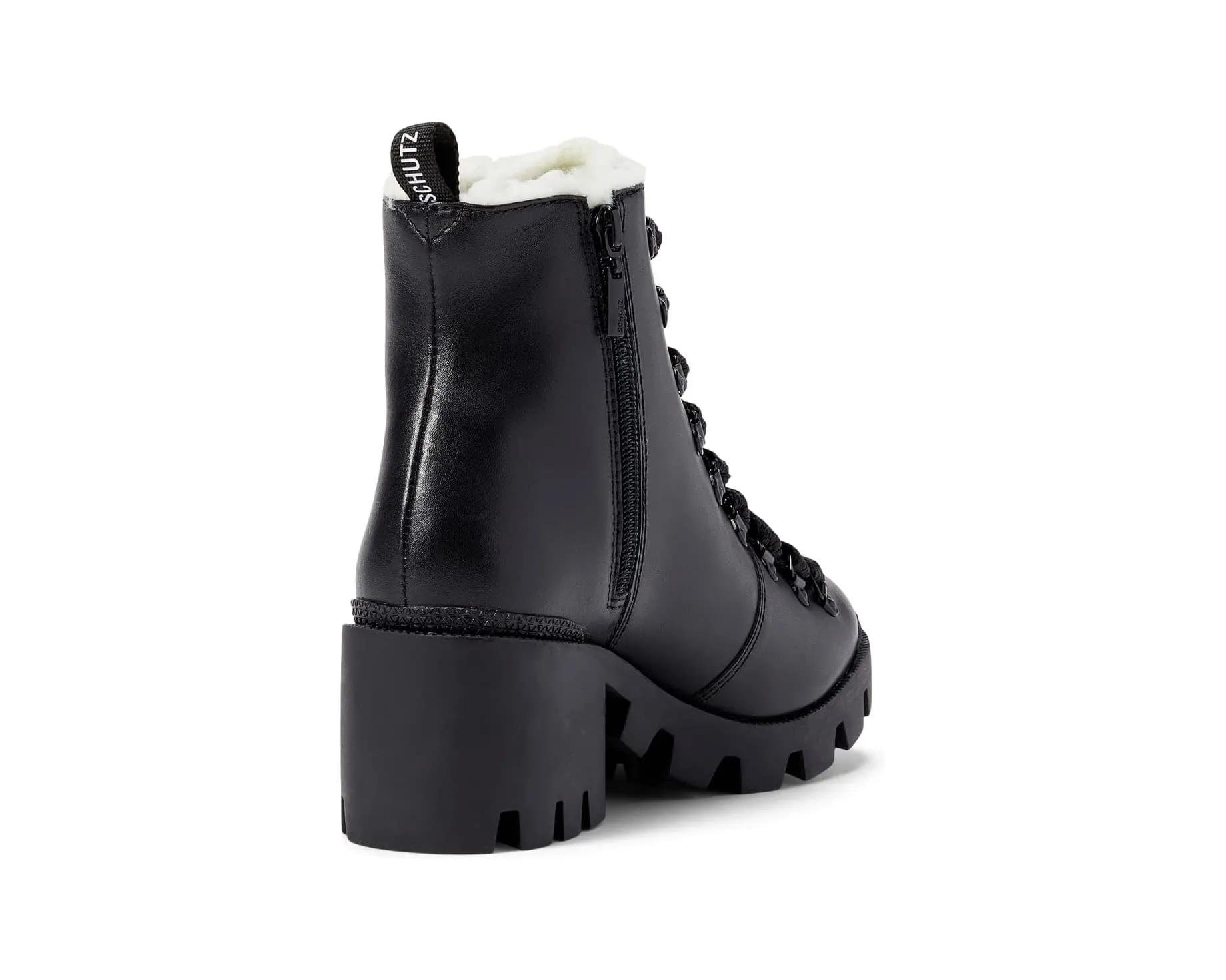 Schutz Xayane Winter Black Leather Lug Sole Combat  Lace Up Moto Ankle Boots