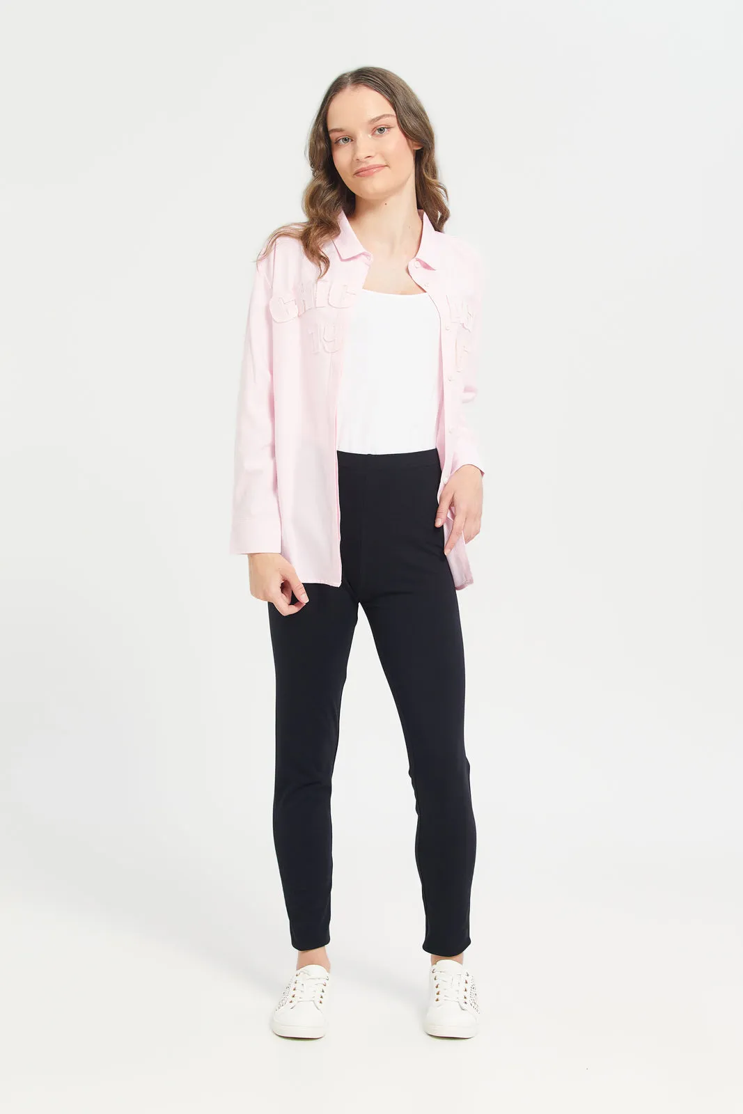 Senior Girls Pink Oxford Shirts With Applique