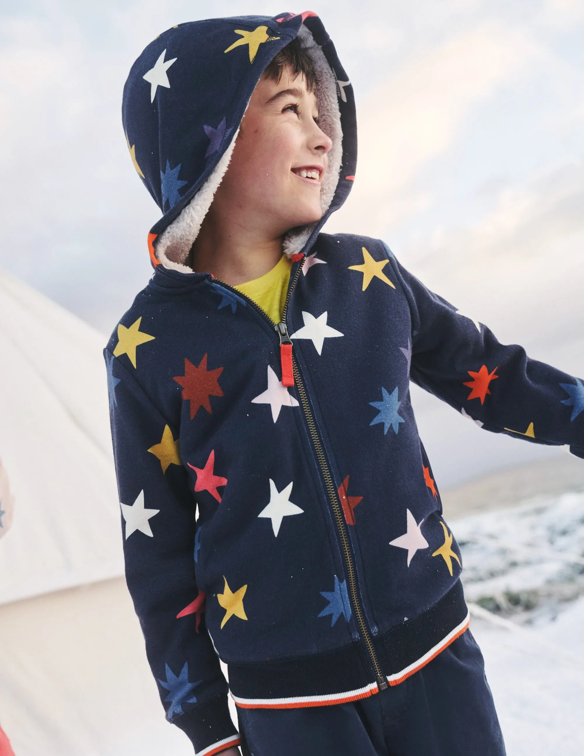 Shaggy-Lined Printed Hoodie-College Navy Star