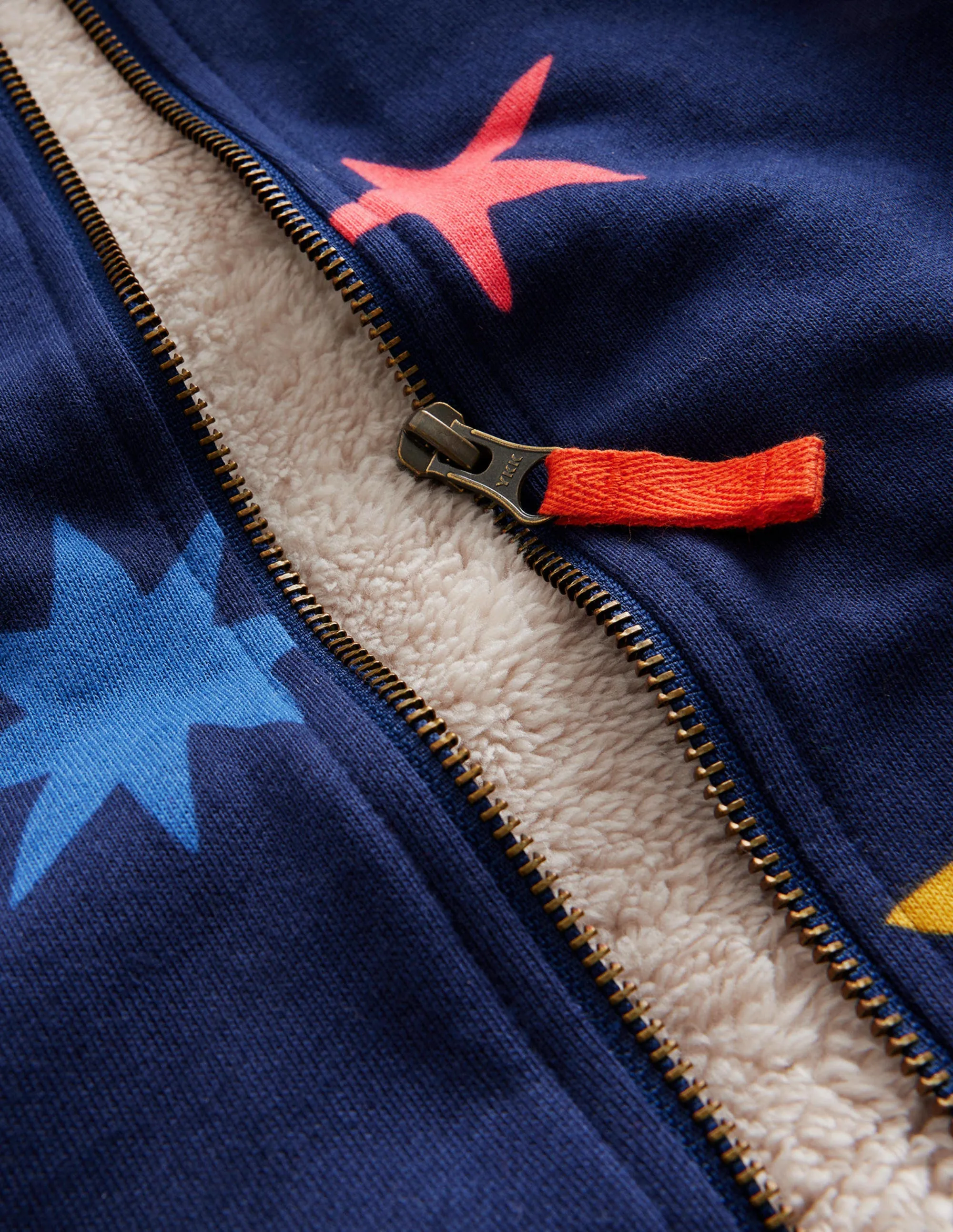 Shaggy-Lined Printed Hoodie-College Navy Star