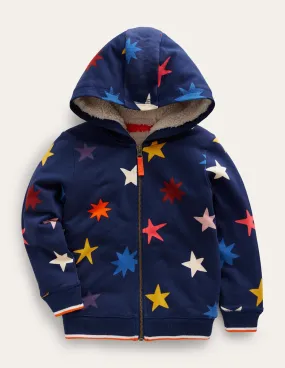 Shaggy-Lined Printed Hoodie-College Navy Star