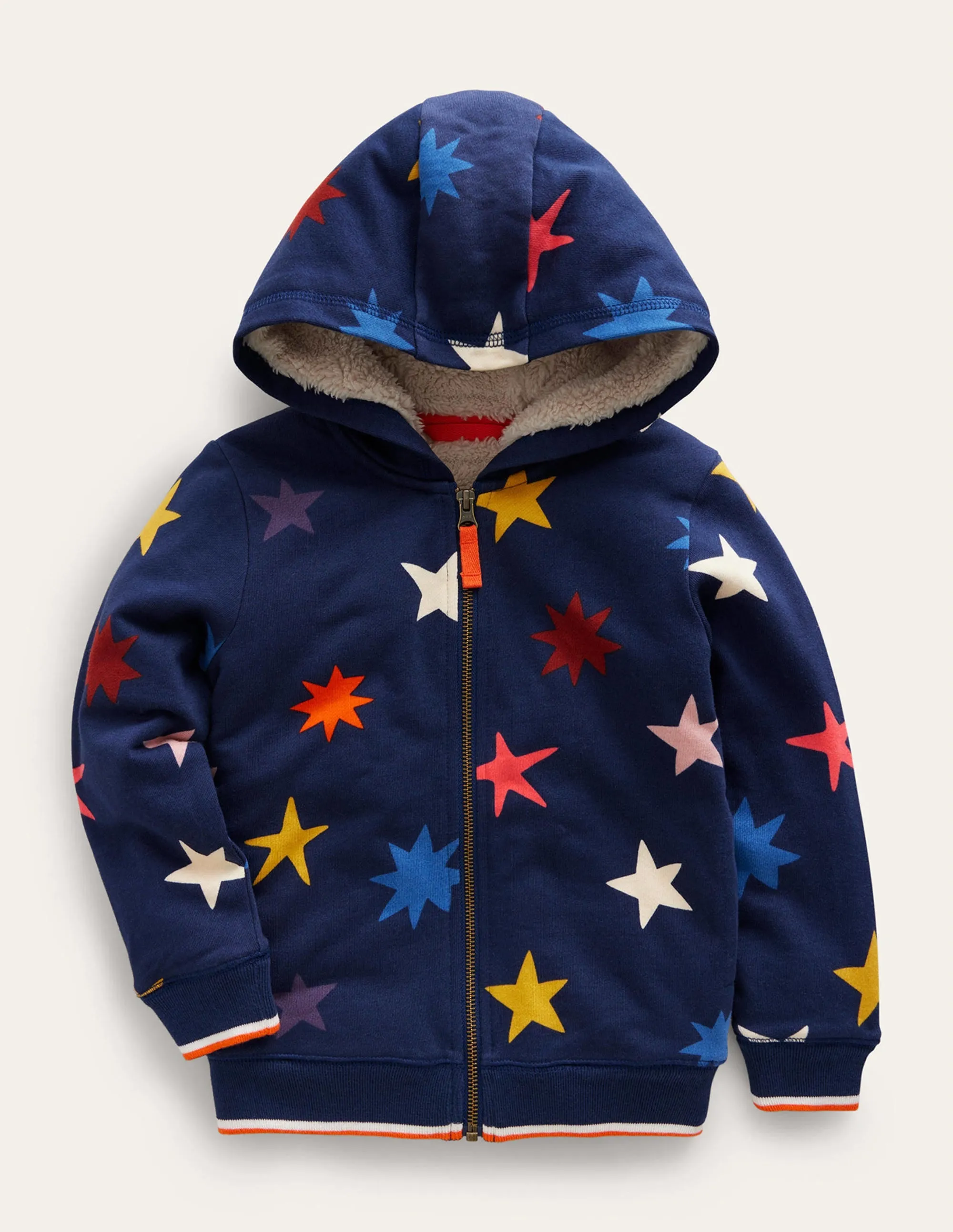 Shaggy-Lined Printed Hoodie-College Navy Star