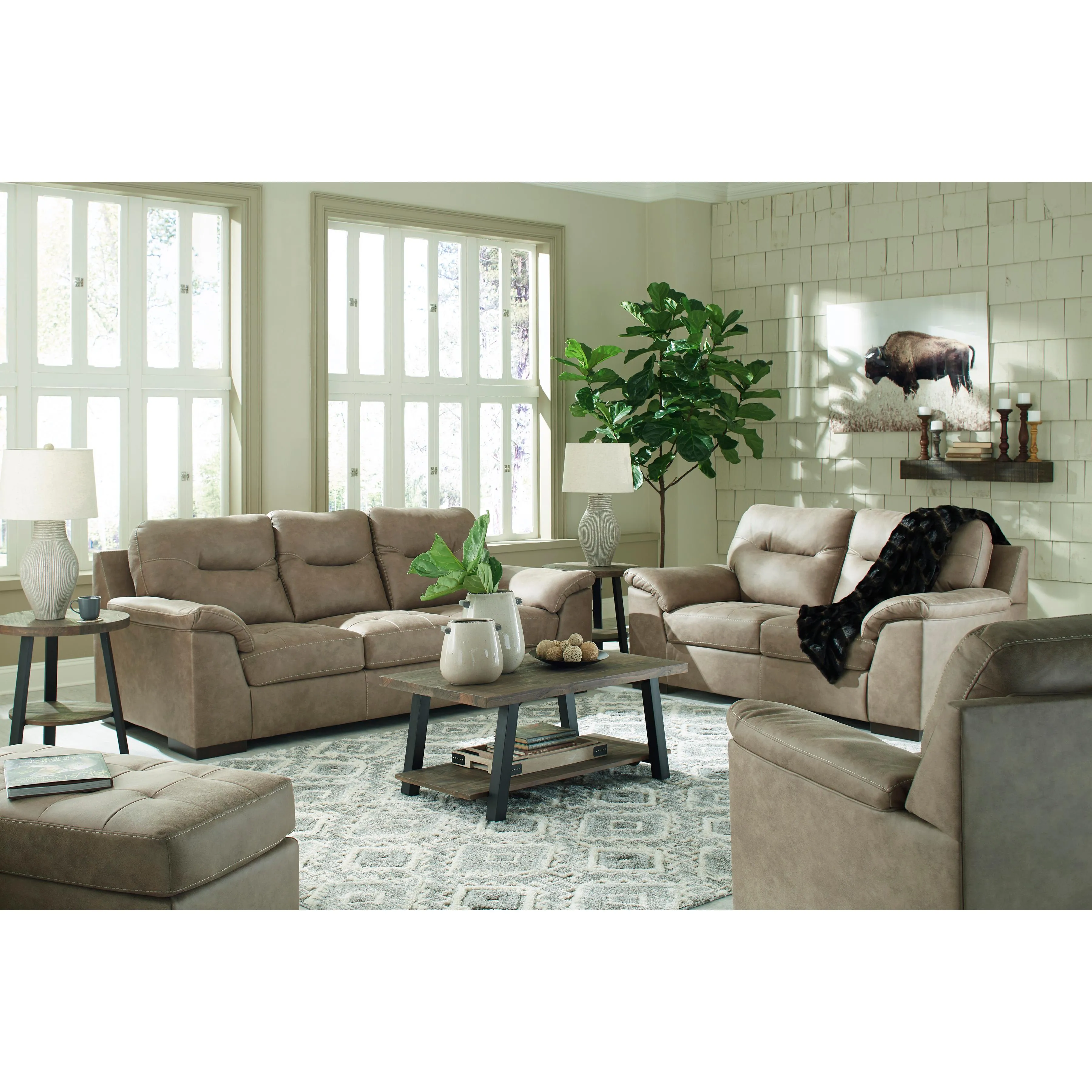 Signature Design by Ashley Maderla Stationary Leather Look Loveseat 6200335