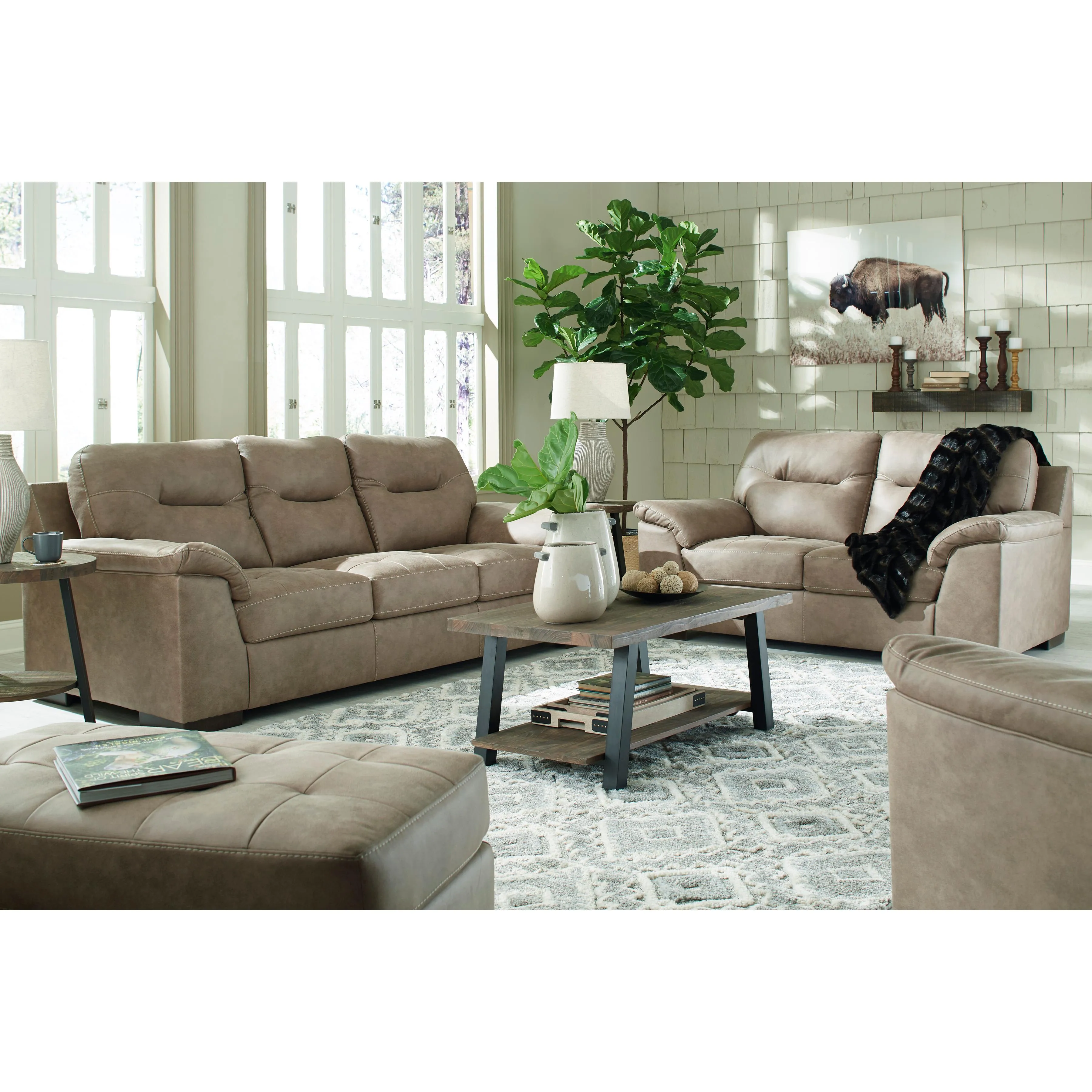 Signature Design by Ashley Maderla Stationary Leather Look Loveseat 6200335