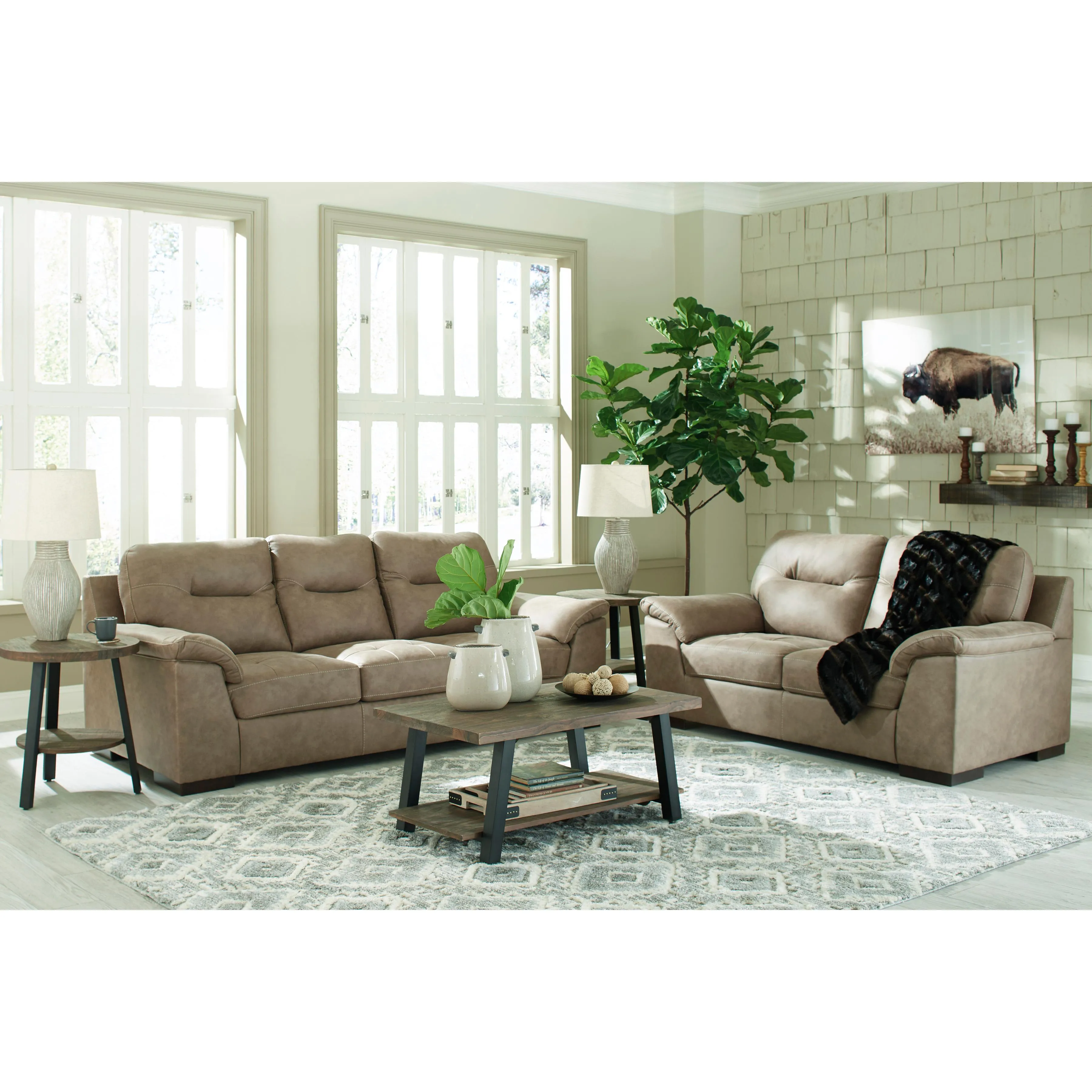 Signature Design by Ashley Maderla Stationary Leather Look Loveseat 6200335