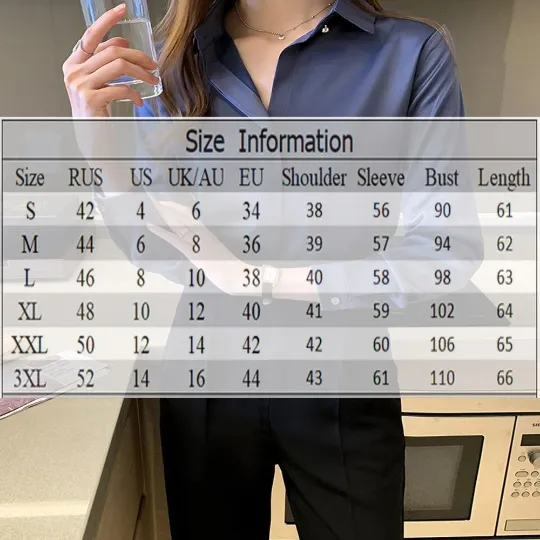 Silk Long Sleeve Shirts Blouse - Office Lady Satin Top
