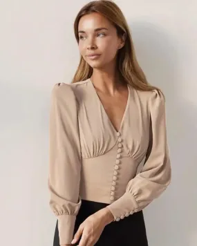 Spring Buttons Party Female Shirts Fashion Lantern Sleeve Solid Office Elegant Blouses XL S4479727