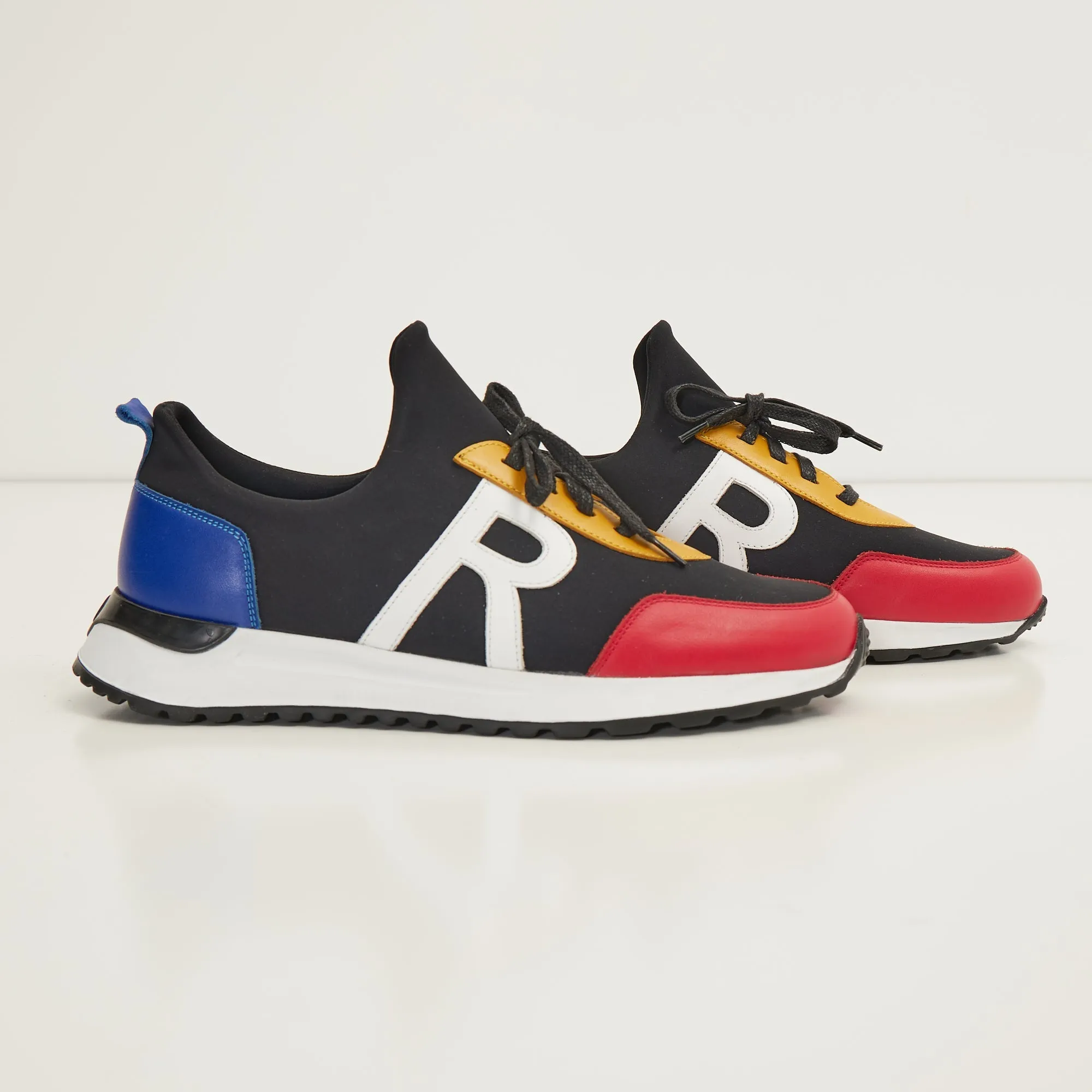 The Neoprene And Leather Slip On Racers - Multi Color