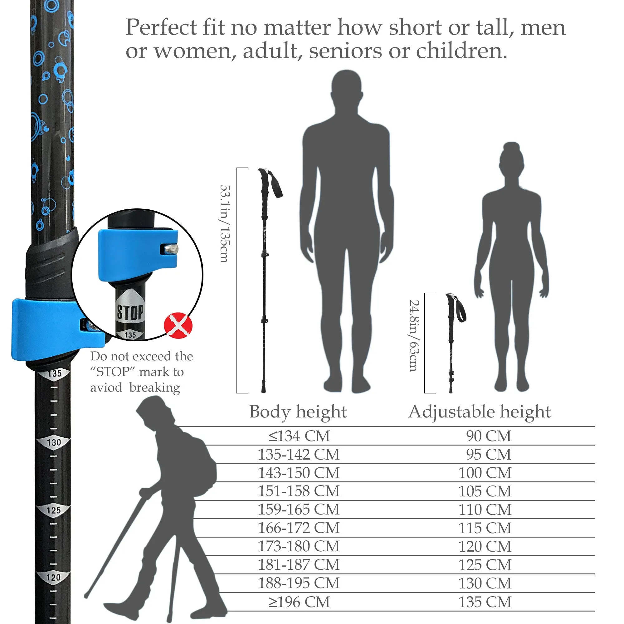TheFitLife Carbon Fiber Trekking Poles – Collapsible and Telescopic Walking Sticks with Natural Cork Handle and Extended EVA Grips, Ultralight Nordic Hiking Poles for Backpacking Camping