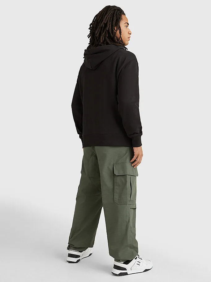 Tommy - RELAXED FIT BADGE HOODY - Black